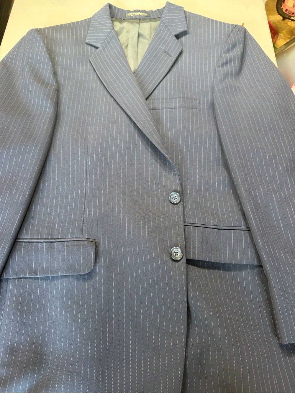 Men's Light Blue Pinstripe Two-Button Blazer
